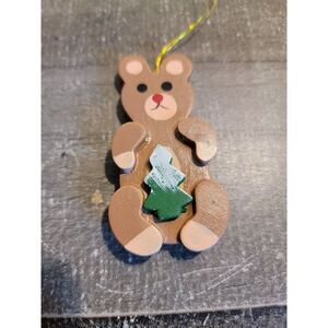 Wooden teddy bear pine tree ornament Xmas decor